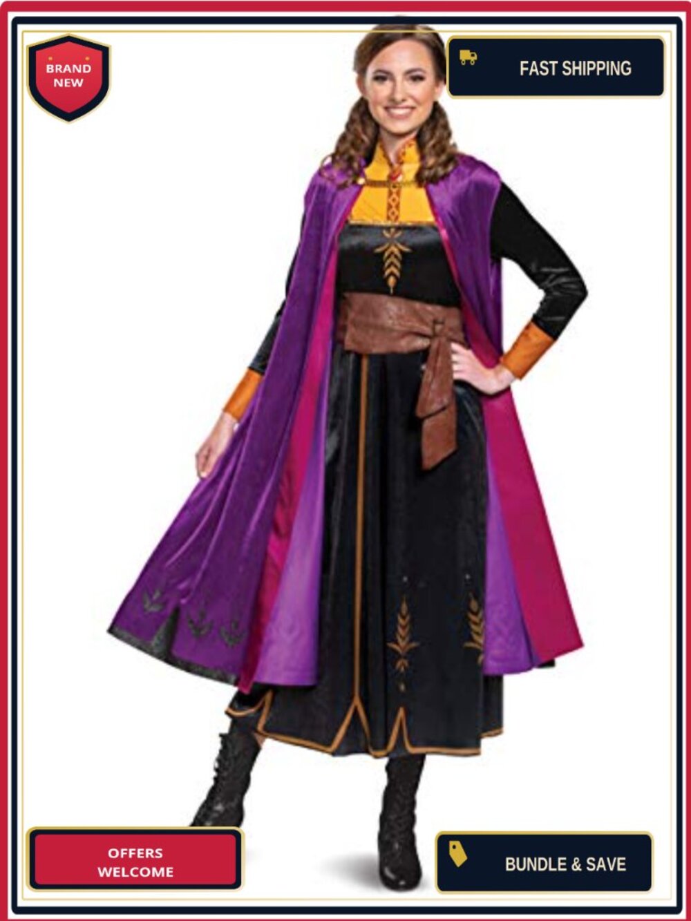 Disguise Disney Frozen 2 Anna Deluxe Costume Dress and Cape Adult
